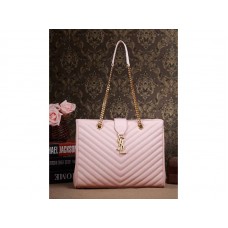 Bolso shopping clásico con monograma Yves Saint Laurent en cuero Matelasse texturizado Grain de Poudre rosa