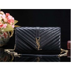 Bolso satchel mediano con monograma de YSL en piel de cordero negra acolchada