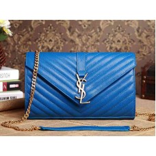 Bolso satchel mediano Ysl con monograma y cuero Matelasse texturizado Poudre de grano azul