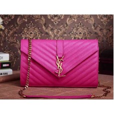 Bolso satchel mediano con monograma de YSL, color fucsia lápiz labial, piel matelasse texturizada en polvo