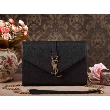 Bolso satchel pequeño con monograma de YSL en piel matelasse texturizada de grano negro