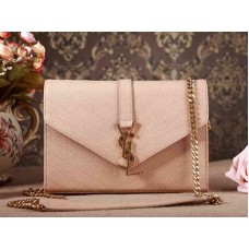 Bolso satchel pequeño con monograma de YSL en piel matelasse texturizada con grano beige oscuro