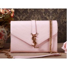 Bolso satchel Ysl Small Monogramme de piel matelasse texturizada con grano rosa
