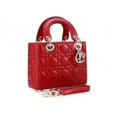 Bolso Dior Lady Dior Nano de piel con herrajes dorados y rojo