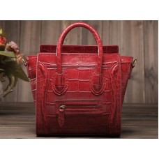 Mini bolso tote Celine de piel de becerro roja con piel de cocodrilo roja