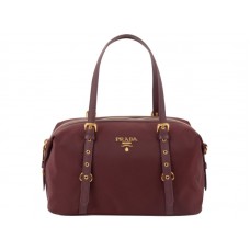 Bolso de hombro Prada Tessuto Bauletto Satchel Borgoña