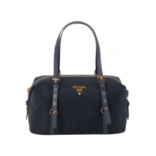 Prada Tessuto Bauletto Satchel Bolso De Hombro Azul Oscuro