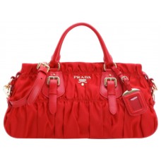 Prada Bolso Tessuto Gaufre De Nylon Con Asa Superior Rojo