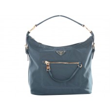 Bolso hobo Prada Tessuto de nailon con ribete de piel azul