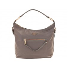 Bolso hobo Prada Tessuto de nailon con ribete de piel, color gris