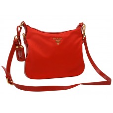 Bolso bandolera Prada Tessuto de nailon con ribete de piel en rojo
