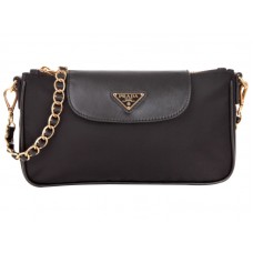 Bolso de mano Prada Tessuto de nailon con piel saffiano en negro oscuro