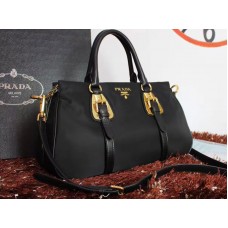 Bolso Prada Tessuto de nailon con asa superior en piel de becerro suave, color negro