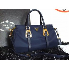 Bolso Prada Tessuto de nailon con asa superior en piel de becerro suave, color azul