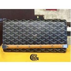 Bolso de mano Goyard Chevron Monte Carlo Bois negro con ribete de cuero marrón