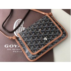 Cartera cruzada Goyardine Plumet de Goyard, negra con ribete de piel marrón