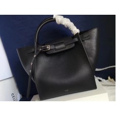 Bolso Celine pequeño grande con correa larga en piel de becerro granulada flexible negra