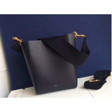 Bolso pequeño Celine Sangle tipo cubo en suave piel de becerro granulada negra