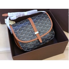 Bolso bandolera Goyardine Chevron de Goyard, negro con ribete de piel marrón