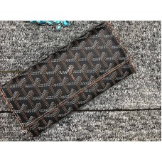Cartera larga Goyard Varenne Chevron negra con ribete de cuero marrón