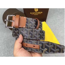 Cinturón de cuero Goyard Chevron Goyardine negro con ribete de cuero marrón