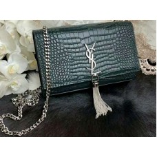 Saint Laurent Kate Medium con borla de piel de cocodrilo brillante verde
