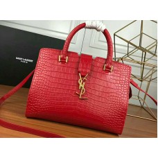 Saint Laurent Cabas Ysl Pequeño En Piel Lisa Roja