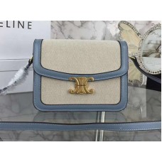 Bolso Celine Triomphe grande en tejido y piel de becerro natural azul