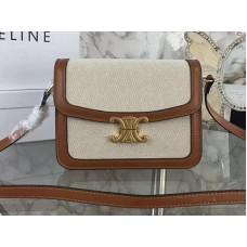 Bolso Celine Triomphe grande en tejido y piel de becerro natural marrón