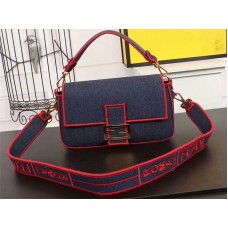 Bolso vaquero grande Fendi Baguette azul y rojo