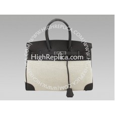 Hermes Birkin 35 cm Toile y Togo Cuero Negro