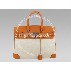 Hermes Birkin 35 cm Toile y Togo Piel Naranja
