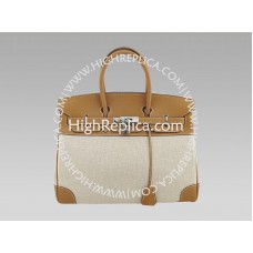 Hermes Birkin 35 cm Toile y Togo de piel color tostado