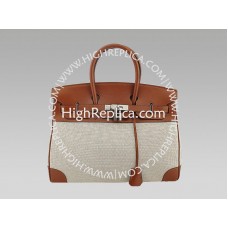 Hermes Birkin 35 cm Toile y Togo Cuero Marrón
