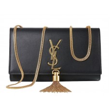 Bolso pequeño con monograma de Yves Saint Laurent en piel original negra
