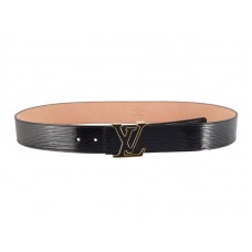 Cinturón de piel Epi con iniciales de Louis Vuitton, color negro y hebilla dorada
