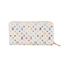 Louis Vuitton Monogram Multicolore Cartera con cremallera blanca Figue