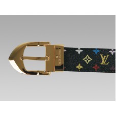 Cinturón clásico multicolor negro de Louis Vuitton con hebilla dorada