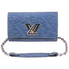 Cartera Louis Vuitton Epi de piel con cadena retorcida en tono denim claro