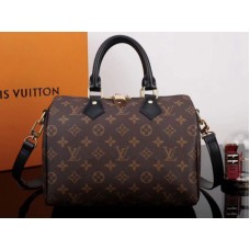Bolso bandolera Louis Vuitton Monogram Canvas Speedy Bandouliere 25 con ribete de piel negra