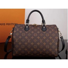 Bolso bandolera Louis Vuitton Monogram Canvas Speedy 30 con ribete de piel negra
