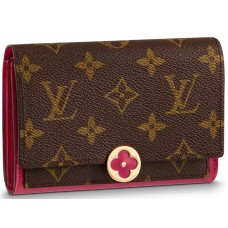 Cartera compacta Louis Vuitton Flore de lona con monograma fucsia m64588