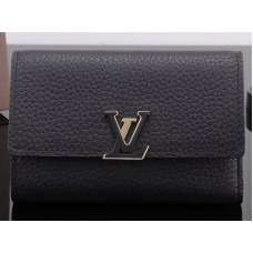 Cartera compacta Louis Vuitton Taurillon de cuero Capucines Noir m62157