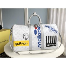 Louis Vuitton Monogram Canvas Keepall Bandouli?Re 50 Blanco m44643
