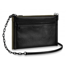 Bolso bandolera plano de piel Louis Vuitton Monogram Shadow negro m44635