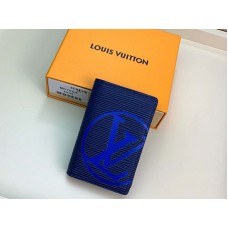 Organizador de bolsillo de piel Louis Vuitton Epi azul marino con iniciales azules m67904